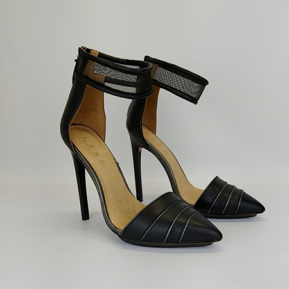 L.A.M.B black/gunmetal heels with ankle strap 8M